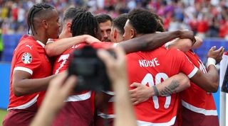 Switzerland celebrate their second goal against Italy in the teams' Euro 2024 round of 16 tie in June 2024.