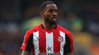 WOLVERHAMPTON, ENGLAND - FEBRUARY 10: Ivan Toney of Brentford gestures during the Premier League match between Wolverhampton Wanderers and Brentford FC at Molineux on February 10, 2024 in Wolverhampton, England. (Photo by Nathan Stirk/Getty Images)