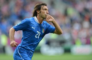 The best Italian players ever: Andrea Pirlo celebrates after scoring for Italy against Croatia at Euro 2012.