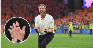 England head coach Gareth Southgate celebrates victory with the fans after the UEFA EURO 2024 semi-final match between Netherlands and England at Football Stadium Dortmund on July 10, 2024 in Dortmund, Germany